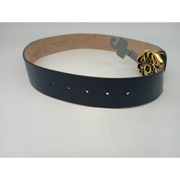 Alexander McQueen Seal Buckle Leather Belt Navy Size 70 main image 5